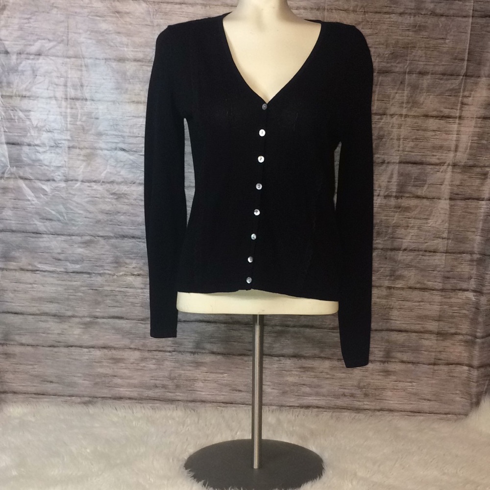 Jones Wear Black Long Sleeve Button Down Sweater